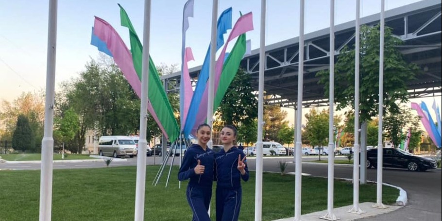Rhythmic gymnasts participate in the World Cup
