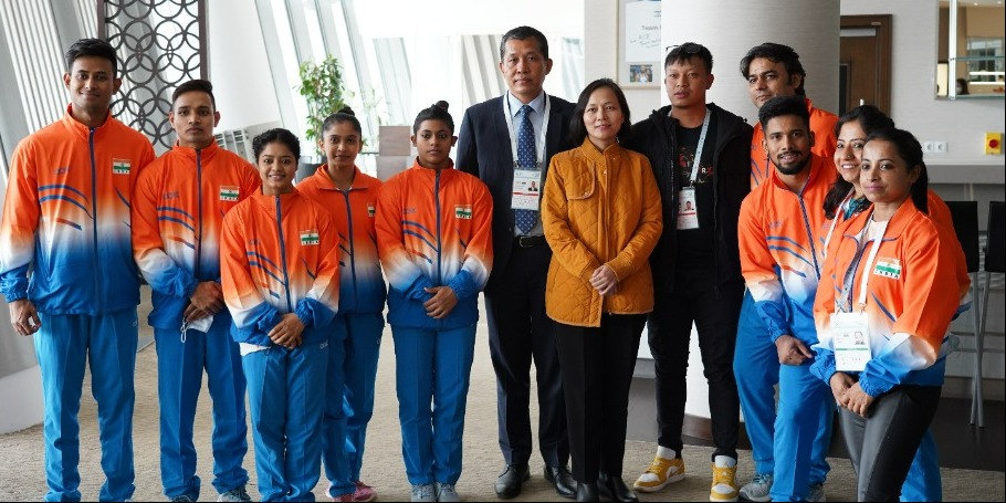 Ambassador of India meets with Indian gymnasts participating in the FIG Artistic Gymnastics Apparatus World Cup