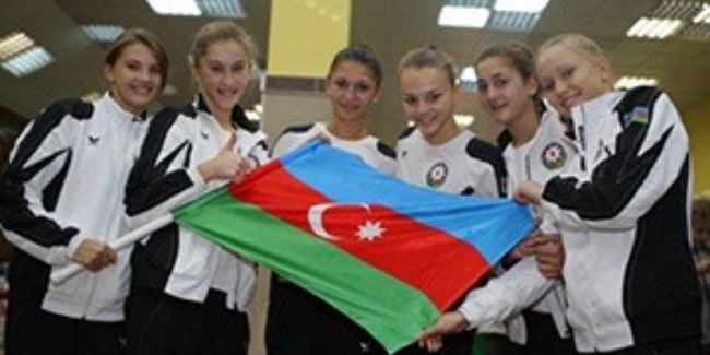 AN AZERBAIJANI GROUP TEAM IN RHYTHMIC GYMNASTICS TAKES THE 7TH PLACE