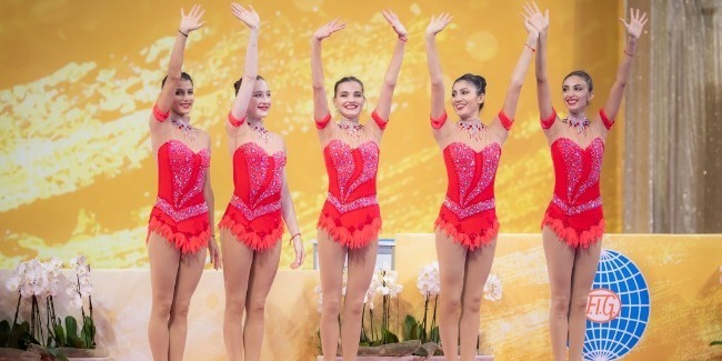 Our team in group exercises is in the ranking of the 5 best gymnasts