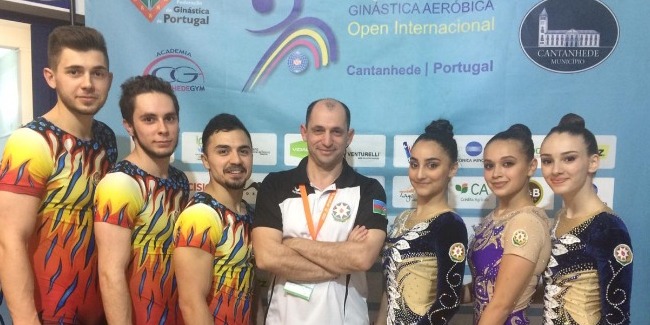 Azerbaijani aerobic gymnasts perform at the World Cup