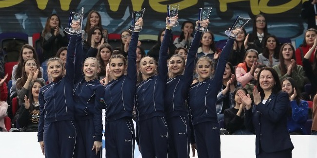The Azerbaijani group team wins a silver medal in the all-around at AGF Junior tournament