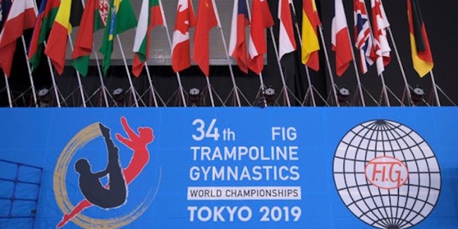 The International Gymnastics Federation`s (FIG) flag is presented to Azerbaijan 